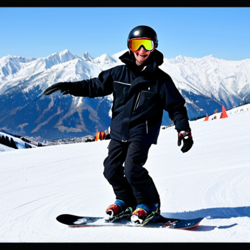Home 18 **
A beginner snowboarder, fully clothed in appropriate winter gear (jacket, pants, gloves, helmet, goggles), practicing on a gentle slope. The background features snow-covered mountains and a clear blue sky. Safe for work, appropriate content, professional snowboarding instruction setting, perfect anatomy, natural proportions, well-formed hands, proper finger count, modest attire, family-friendly.
**