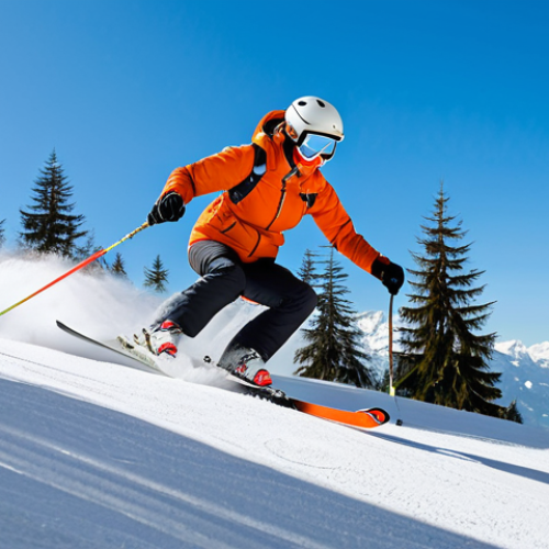 Home 17 스키 지팡이 사용법 - **
"A professional female skier, fully clothed in a modern ski suit, gracefully skiing down a gentl...