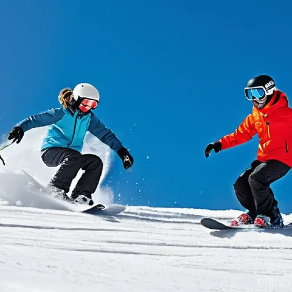 스키와 보드 장비 비교 - **Prompt 1: The Dual Joy of Snow Sports on a Vibrant Mountain**
    "A dynamic and cheerful scene on...