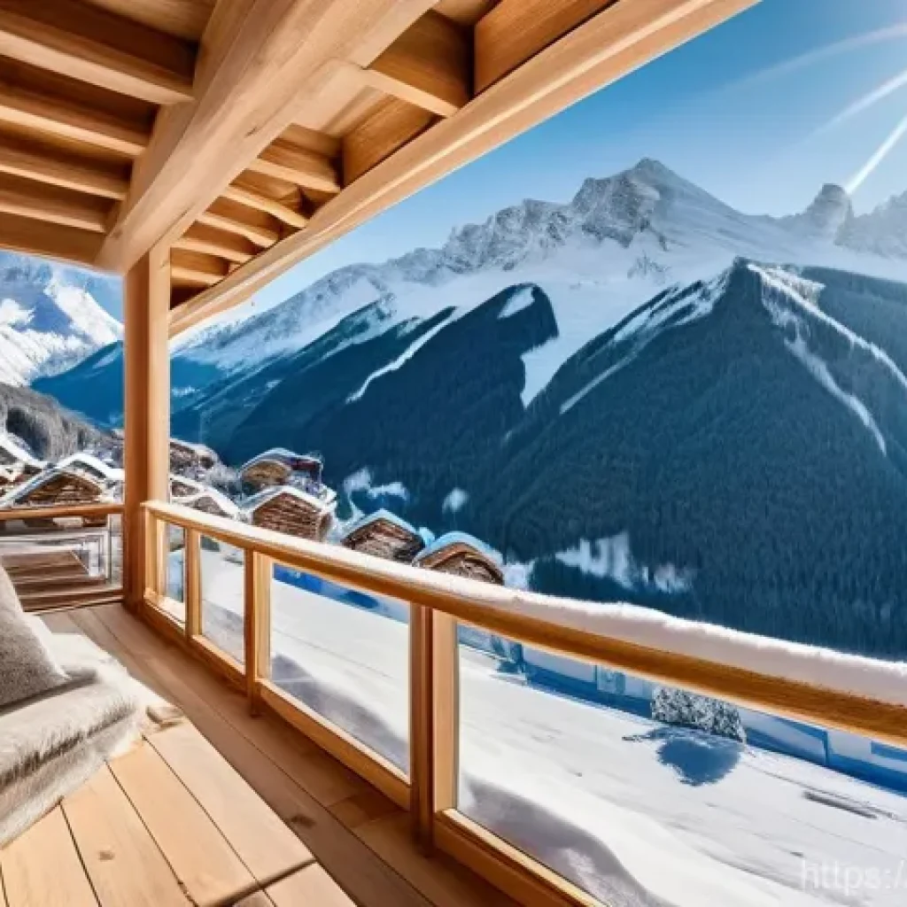 스키 여행 지역별 추천 - **A Luxurious Alpine Ski Retreat:**
    "An aerial, majestic view of a sophisticated ski resort nest...
