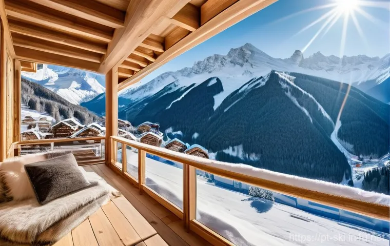 스키 여행 지역별 추천 - **A Luxurious Alpine Ski Retreat:**
    "An aerial, majestic view of a sophisticated ski resort nest...