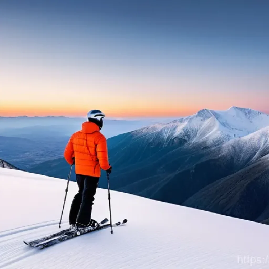 스키 여행 사진 촬영 팁 - **Prompt:** A breathtaking, wide-angle landscape photograph captured during golden hour (sunrise or ...