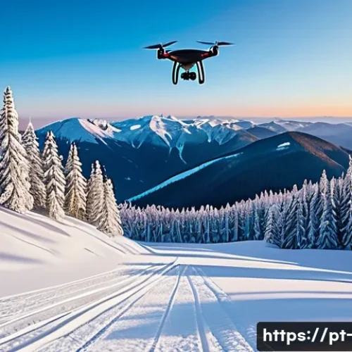 스키장 드론 촬영 허용 여부 - A high-resolution image of a professional drone equipped with a 4K camera flying over a snowy mounta...