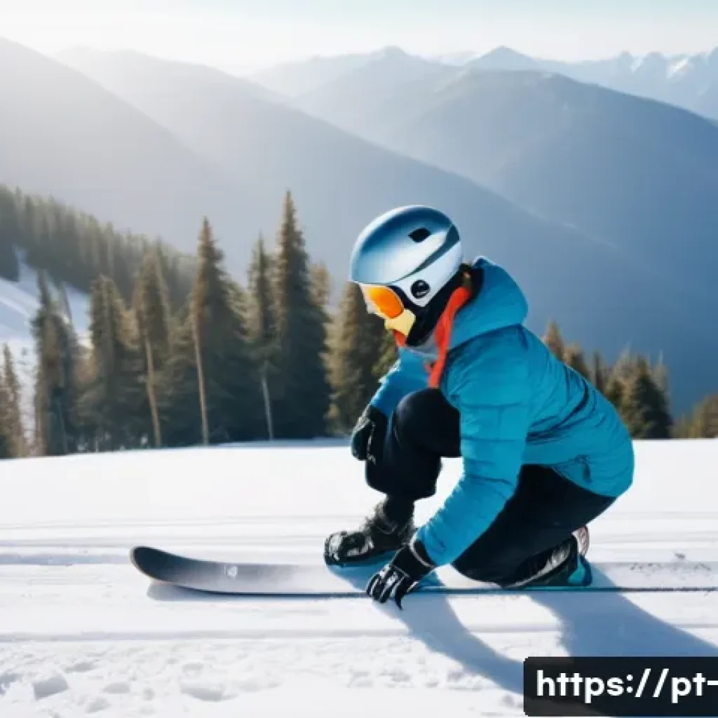 스노우보드 초보자 탈출 노하우 - A young adult beginner snowboarder dressed in layered waterproof clothing, wearing a helmet, wrist g...