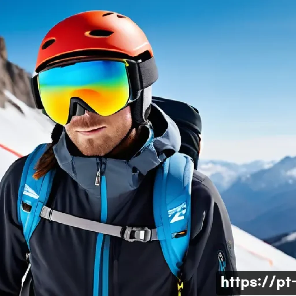 스키 중급자 장비 세팅 - A detailed scene showing an intermediate skier standing confidently on a snowy mountain slope, weari...