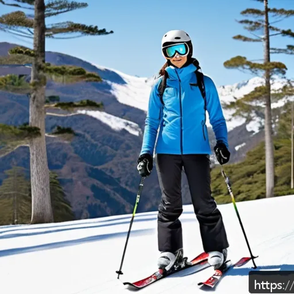 스키 초보를 위한 FAQ - A young adult beginner skier dressed in layered winter clothing including thermal base layers, a fle...