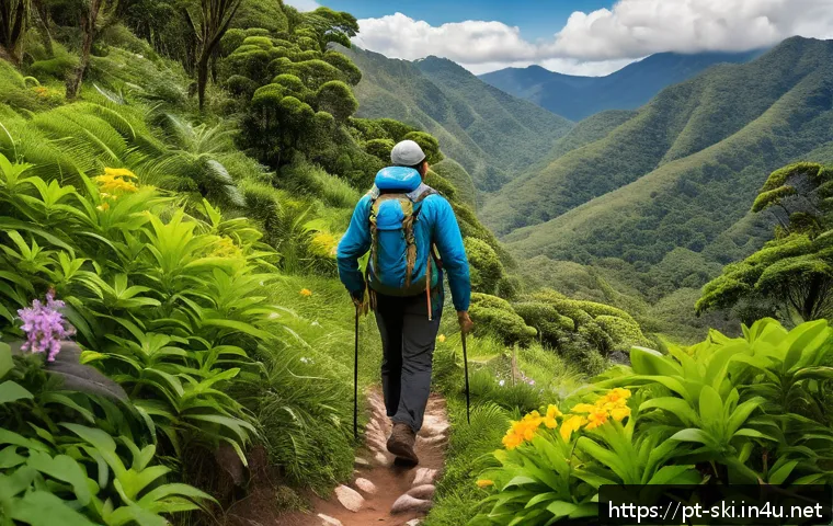 스키장 근처 관광지 - A serene springtime forest trail near ski stations in a mountainous region of Brazil, featuring lush...