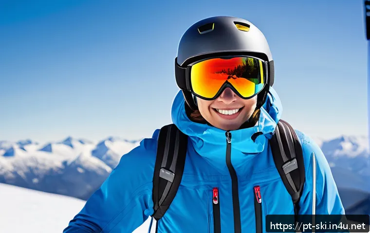 스키 초보자 실수 예방 - A beginner skier dressed in lightweight, waterproof thermal layers and a properly fitted helmet, sta...